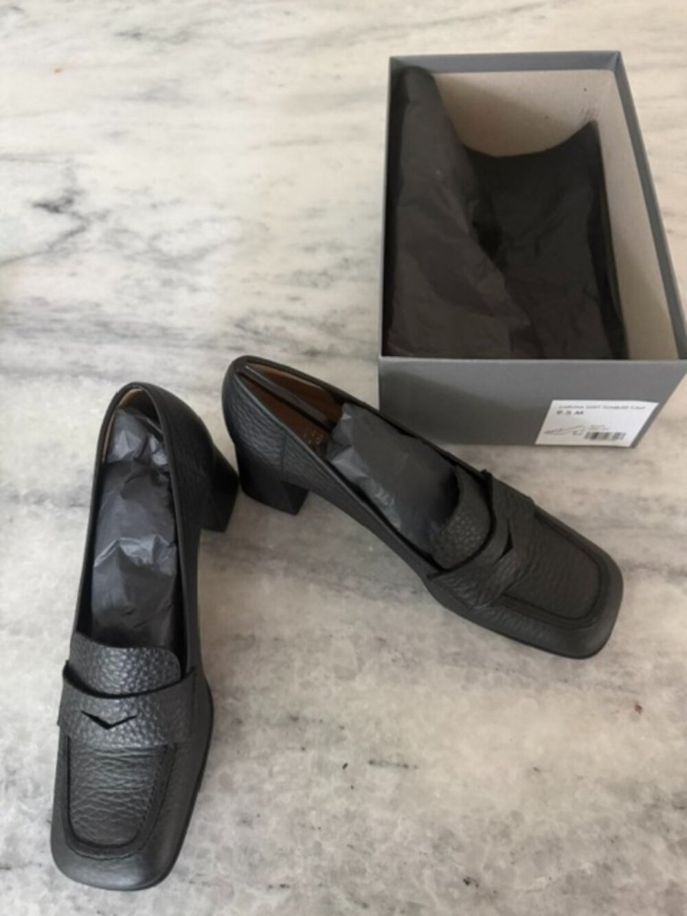 Aquatalia "Carlina" Leather Heeled Penny Loafers in Soft Tumbled Calf